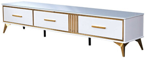 Casa Padrino Luxus TV Schrank Wei� / Gold 200 x 40 x H. 41 cm - Modernes Wohnzimmer Sideboard mit 3 Schubladen - Moderne Wohnzimmer TV M�bel