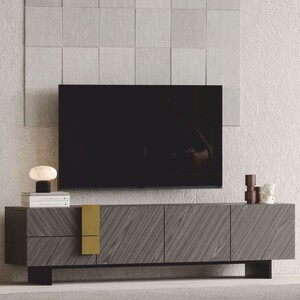 Casa Padrino Luxus TV Schrank Grau / Schwarz / Messing 220 cm - Wohnzimmer & Hotel M�bel