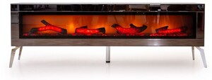 Casa Padrino Luxus TV Schrank mit LED Elektrokamin und Fernbedienung Silber 180 cm