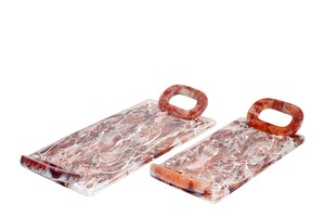 Casa Padrino Luxus Tablett 2er Set Rubinrot / Cremewei� - 2 dekorative Tabletts aus Kunstharz in transparenter Optik - Luxus Deko Accessoires