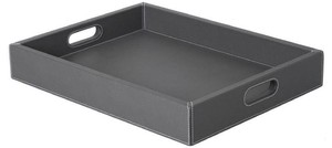 Casa Padrino Luxus Tablett Graphitfarben 46 x 35 x H. 7 cm - Rechteckiges Serviertablett mit hochwertigem Leder - Gastronomie Accessoires