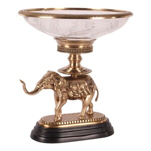 Casa Padrino Luxus Tafelaufsatz Elefant Messing / Schwarz 35 x 35 x H. 40 cm - Deko Schale auf Elefantenfigur