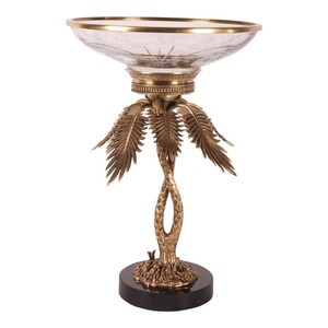 Casa Padrino Luxus Tafelaufsatz Palme Messing / Schwarz  35 x H. 54 cm - Deko Schale auf Palmenfu�