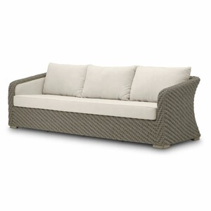 Casa Padrino Luxus Kunstrattan Garten Sofa Grau / Sandfarben 254 cm - Garten M�bel