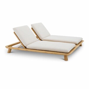 Casa Padrino Luxus Teakholz Doppel Gartenliege Naturfarben / Sandfarben - Luxus Poolliege
