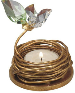 Casa Padrino Luxus Teelichthalter mit Swarovski Kristallglas Gold / Mehrfarbig  7 x H. 5 cm - Luxus Wohnzimmer Deko Accessoires