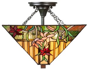 Casa Padrino Luxus Tiffany Deckenleuchte Mehrfarbig 40 x 40 x H. 34 cm - Tiffany Lampe mit handgefertigtem Glas Lampenschirm