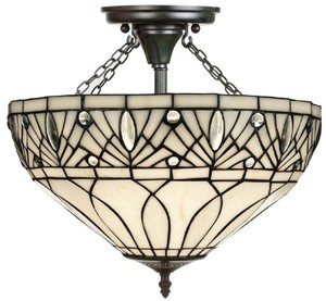 Casa Padrino Luxus Tiffany Deckenleuchte Wei� / Schwarz  40 x H. 50 cm - Handgefertigt aus zahlreichen Glas Mosaik St�cken