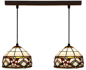 Casa Padrino Luxus Tiffany Doppel H�ngeleuchte Blumen Mehrfarbig 50 x 20 x H. 130 cm - Tiffany H�ngelampe mit handgefertigten Glas Lampenschirmen - Luxus Tiffany Leuchten