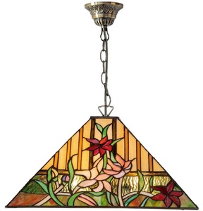 Casa Padrino Luxus Tiffany H�ngeleuchte Mehrfarbig 40 x 40 x H. 85 cm - Tiffany Pendelleuchte mit handgefertigtem Glas Lampenschirm