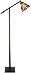 Casa Padrino Luxus Tiffany Stehleuchte Schwarz / Mehrfarbig 65 x H. 165 cm - Schwenbare Tiffany Stehlampe - Tiffany Leuchten - Tiffany Stehleuchten - Wohnzimmer Stehleuchten - B�ro Stehleuchten