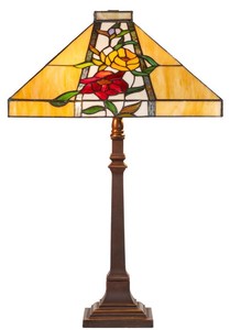 Casa Padrino Luxus Tiffany Tischleuchte Braun / Mehrfarbig 40 x 40 x H. 62 cm - Tiffany Lampe mit Blumendesign