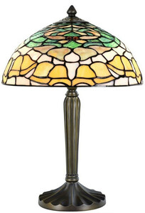 Casa Padrino Luxus Tiffany Tischleuchte Mehrfarbig / Bronze  30 x H. 46 cm - Schreibtischleuchte - Hockerleuchte - Wohnzimmer Deko Leuchte - Scheibtisch Deko Leuchte - Tiffany Leuchten