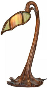 Casa Padrino Luxus Jugendstil Tiffany LED Tischleuchte Bronze / Grn / Rot 19 x 23 x H. 42 cm - Tiffany Schreibtischleuchte - Tiffany Hockerleuchte - Tiffany Leuchten - Luxus Interior - Luxus Leuchten