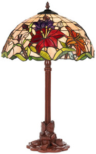 Casa Padrino Luxus Tiffany Tischleuchte Mehrfarbig / Braun  40 x H. 61 cm - Runde Tiffany Schreibtischleuchte - Luxus Interior - Luxus Leuchten - Tiffany Leuchten