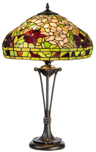 Casa Padrino Luxus Tiffany Tischleuchte Mehrfarbig  40 x H. 64 cm - Runde Tiffany Schreibtischleuchte - Wohnzimmer Deko Leuchte - Scheibtisch Deko Leuchte - Luxus Tiffany Leuchten