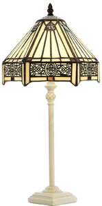 Casa Padrino Luxus Tiffany Tischleuchte Mehrfarbig / Wei  20 x H. 51 cm - Tiffany Schreibtischleuchte - Wohnzimmer Deko Leuchte - Scheibtisch Deko Leuchte - Luxus Tiffany Leuchten