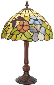 Casa Padrino Luxus Tiffany Tischleuchte Mehrfarbig / Braun  25 x H. 42 cm - Schreibtischleuchte - Wohnzimmer Deko Leuchte - Hockerleuchte - Tiffany Leuchten