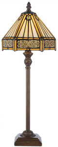 Casa Padrino Luxus Tiffany Tischleuchte Gelb / Schwarz / Braun 20 x 20 x H. 51 cm - Elegante Schreibtischleuchte - Deko Accessoires