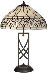 Casa Padrino Luxus Tiffany Tischleuchte Wei / Schwarz  40 x H. 61 cm - Elegante Schreibtischleuchte - Deko Accessoires