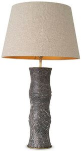 Casa Padrino Luxus Tischleuchte Grau / Antik Messing / Beige  38 x H. 88 cm - Moderne Marmor Schreibtschleuchte in Bambus Optik - Luxus Kollektion