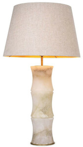 Casa Padrino Luxus Tischleuchte Alabaster / Antik Messing / Beige  38 x H. 88 cm - Moderne Alabaster Schreibtschleuchte in Bambus Optik - Luxus Kollektion