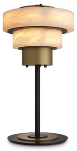 Casa Padrino Luxus Tischleuchte Antik Messing / Alabaster  35 x H. 66,5 cm - Runde Metall Schreibtschleuchte mit Alabaster Lampenschirmen - Luxus Kollektion