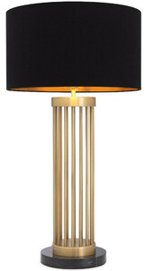 Casa Padrino Luxus Tischleuchte Antik Messingfarben / Schwarz  45 x H. 83 cm - Moderne Metall Schreibtischleuchte mit Marmorsockel und rundem Lampenschirm - Wohnzimmer Lampe