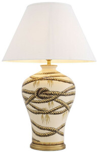 Casa Padrino Luxus Tischleuchte Beige / Antik Messingfarben / Wei�  56 x H. 86 cm - Handbemalte Porzellan Tischlampe - Luxus Kollektion