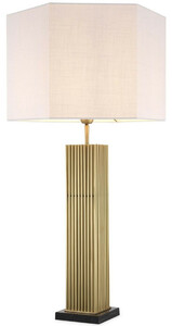 Casa Padrino Luxus Tischleuchte Antik Messingfarben / Schwarz / Wei� 46 x 46 x H. 87 cm - Moderne Schreibtischleuchte mit sechseckigem Lampenschirm - Luxus Qualit�t