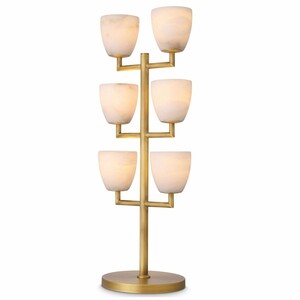 Casa Padrino Luxus Tischleuchte Messing / Alabaster H. 81 cm - Luxus Leuchten