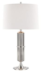 Casa Padrino Luxus Tischleuchte Silber / Wei  38  x H. 71 cm - Tischlampe mit rundem Leinen Lampenschirm