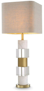 Casa Padrino Luxus Tischleuchte Antik Messingfarben / Wei� / Beige 35 x 35 x H. 87 cm - Schreibtischleuchte mit Marmor und Kristallglas - Luxus Qualit�t