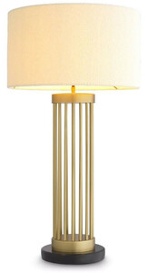 Casa Padrino Luxus Tischleuchte Antik Messingfarben / Schwarz / Wei�  45 x H. 83 cm - Moderne Metall Schreibtischleuchte mit Marmorsockel und rundem Lampenschirm - Wohnzimmer Lampe