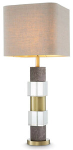 Casa Padrino Luxus Tischleuchte Antik Messingfarben / Grau / Beige 35 x 35 x H. 87 cm - Schreibtischleuchte mit Marmor und Kristallglas - Luxus Qualit�t