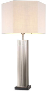 Casa Padrino Luxus Tischleuchte Silber / Schwarz / Wei� 46 x 46 x H. 87 cm - Moderne Schreibtischleuchte mit sechseckigem Lampenschirm - Luxus Qualit�t