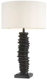 Casa Padrino Luxus Tischleuchte Bronzefarben / Schwarz / Wei�  45 x H. 75 cm - Elegante Schreibtischleuchte mit Granitsockel - Luxus Leuchten