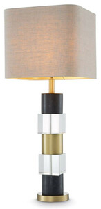 Casa Padrino Luxus Tischleuchte Antik Messingfarben / Schwarz / Beige 35 x 35 x H. 87 cm - Schreibtischleuchte mit Marmor und Kristallglas - Luxus Qualit�t