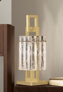 Casa Padrino Luxus Tischleuchte Messing 15,5 x 15,5 x H. 41,5 cm - Metall Nachttischleuchte mit Glas Lampenschirm - Luxus Tischleuchten - Luxus Qualitt - Made in Italy