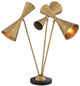 Casa Padrino Luxus Tischleuchte Antik Messingfarben / Schwarz 72 x 72 x H. 86 cm - Schreibtischleuchte mit 3 verstellbaren Metall Lampenschirmen und Marmorsockel - Luxus Leuchten