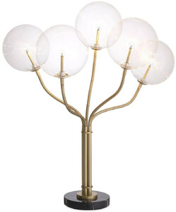 Casa Padrino Luxus Halogen Tischleuchte Antik Messingfarben / Schwarz  55 x H. 80 cm - Dimmbare Metall Tischlampe mit runden Glas Lampenschirmen und Marmorfu� - Luxus Kollektion