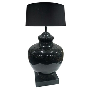 Casa Padrino Luxus Tischleuchte Schwarz 46 x 35 x H. 83 cm - Vasenf�rmige Tischleuchte mit Lampenschirm