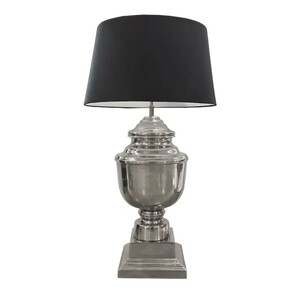 Casa Padrino Luxus Tischleuchte Silber / Schwarz  34 x H. 66 cm - Aluminium Pokal Tischleuchte mit Lampenschirm