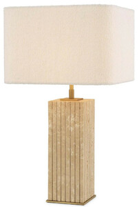 Casa Padrino Luxus Tischleuchte Beige / Antik Messing / Creme 35 x 35 x H. 63 cm - Travertin Schreibtischleuchte mit quadratischem Lampenschirm - Luxus Tischleuchten - Luxus Kollektion