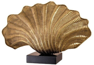 Casa Padrino Luxus Tischleuchte in Muschelform mit Granitsockel Vintage Messing / Schwarz 51 x 16 x H. 33,5 cm - Luxus Qualit�t
