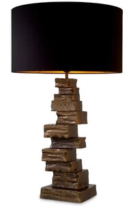 Casa Padrino Luxus Tischleuchte Schwarz / Vintage Messing H. 92 cm, B. 19 cm