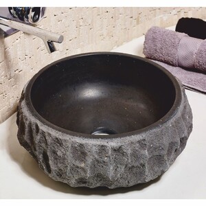 Casa Padrino Luxus Naturstein Waschbecken Schale Grau  42 cm - Badezimmer Accessoires