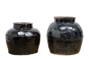Casa Padrino Luxus Vase  24-33 x H. 24-29 cm - Bauchige Keramik Vase im Antik-Look - Luxus Deko Accessoires