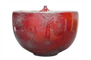 Casa Padrino Luxus Vase Orange  33 x H. 25,5 cm - Breite Deko Vase aus Steingut in kr�ftigem Orange - Luxus Deko Accessoires