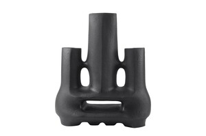 Casa Padrino Luxus Vase Schwarz 38,5 x 18 x H. 45 cm - Gro�e Keramik Vase der Linked Serie mit strukturierter Oberfl�che - Luxus Deko Accessoires